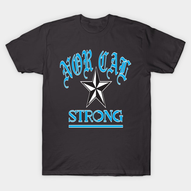 NOR CAL STRONG DESIGN #1-CYAN/WHITE BORDER T-Shirt by SELcustoms